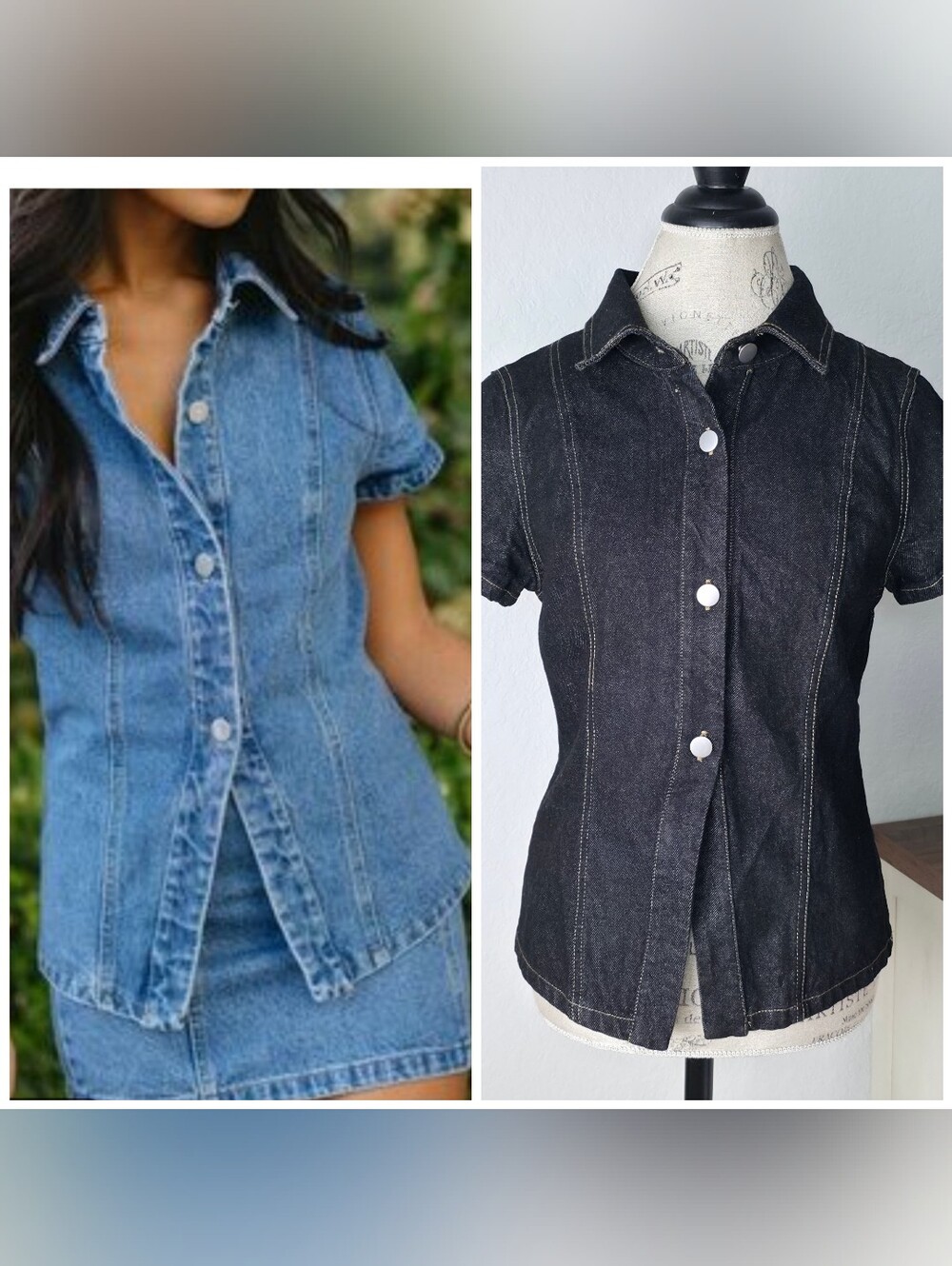 NWT Le Lis Button Down Denim Blouse, Large, Dark Wash, 100% Cotton, Collared